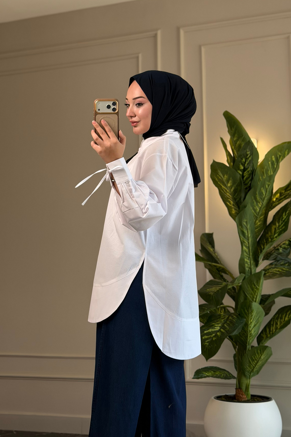 Suede Style 8511 - Poplin Pileli Gizli Düğmeli Kadın Gömlek görsel 5