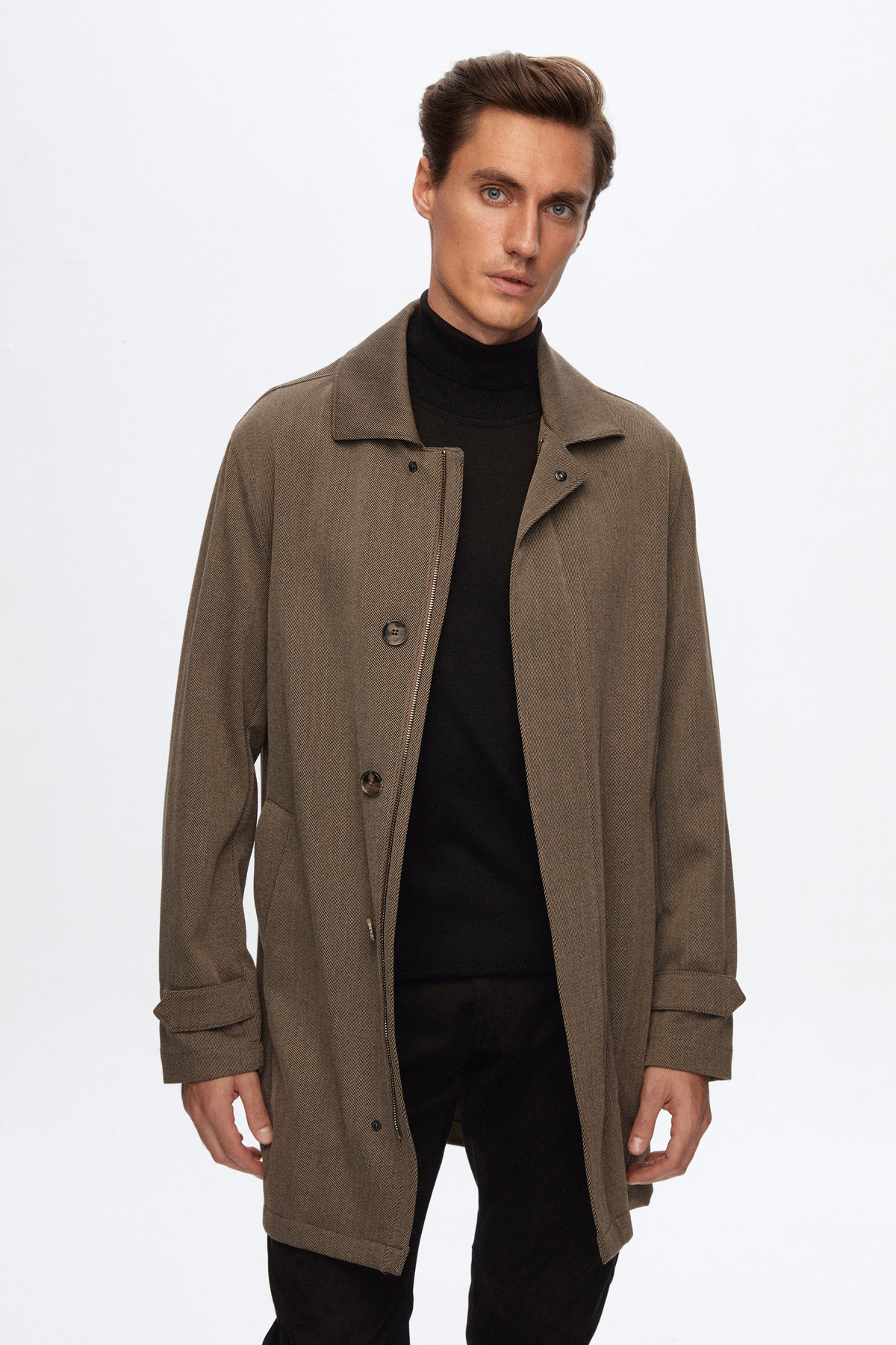 Damat Regular Fit Kahverengi Yün Karişimli Palto