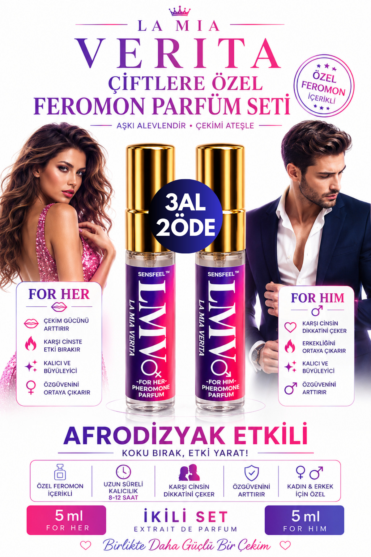 la mia verita Feromon Özlü Parfüm Seti - Aşkın ve Tutkunun Kimyası For her & For him 2'li 5 ml X2 Adet Sensfeel™ — FEROSETX2