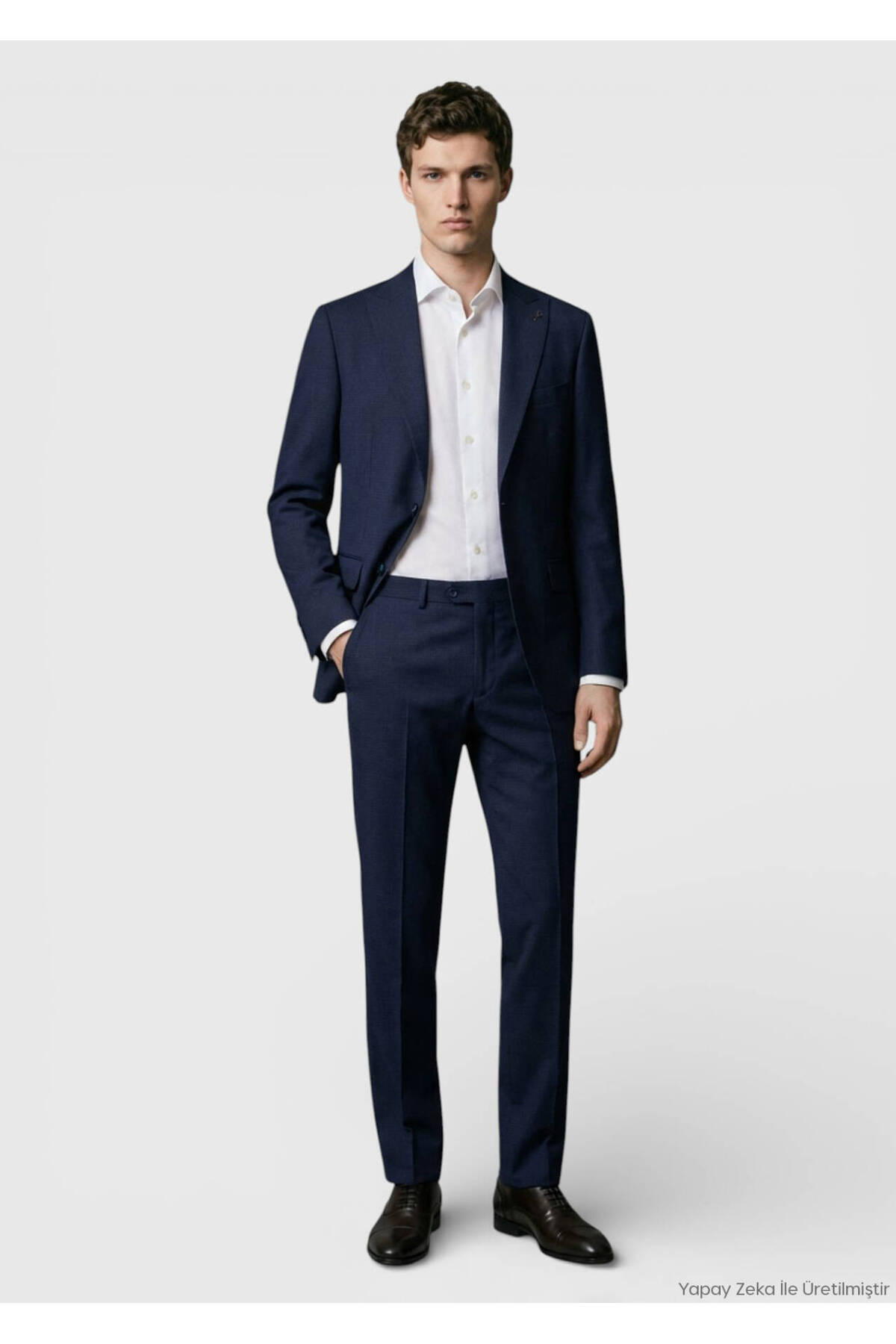 Ramsey Lacivert Kareli Zeroweight Slim Fit %100 Yün Takım Elbise