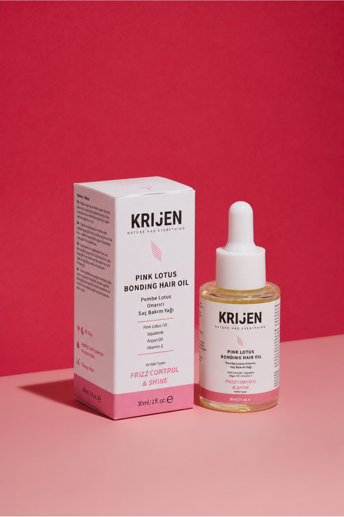 Pembe Lotus Besleyici Saç Bakım Yağı | Anti-Frizz & Parlak Görünüm 30 ml — PLOTUS — تصویر 2 از 2