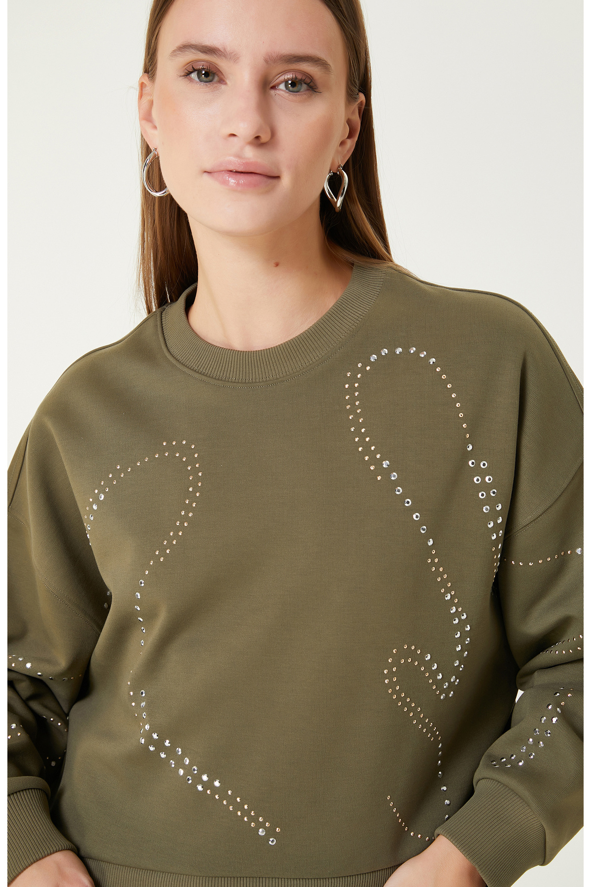 Network Haki Taş Baskılı SweaTshirt görsel 2