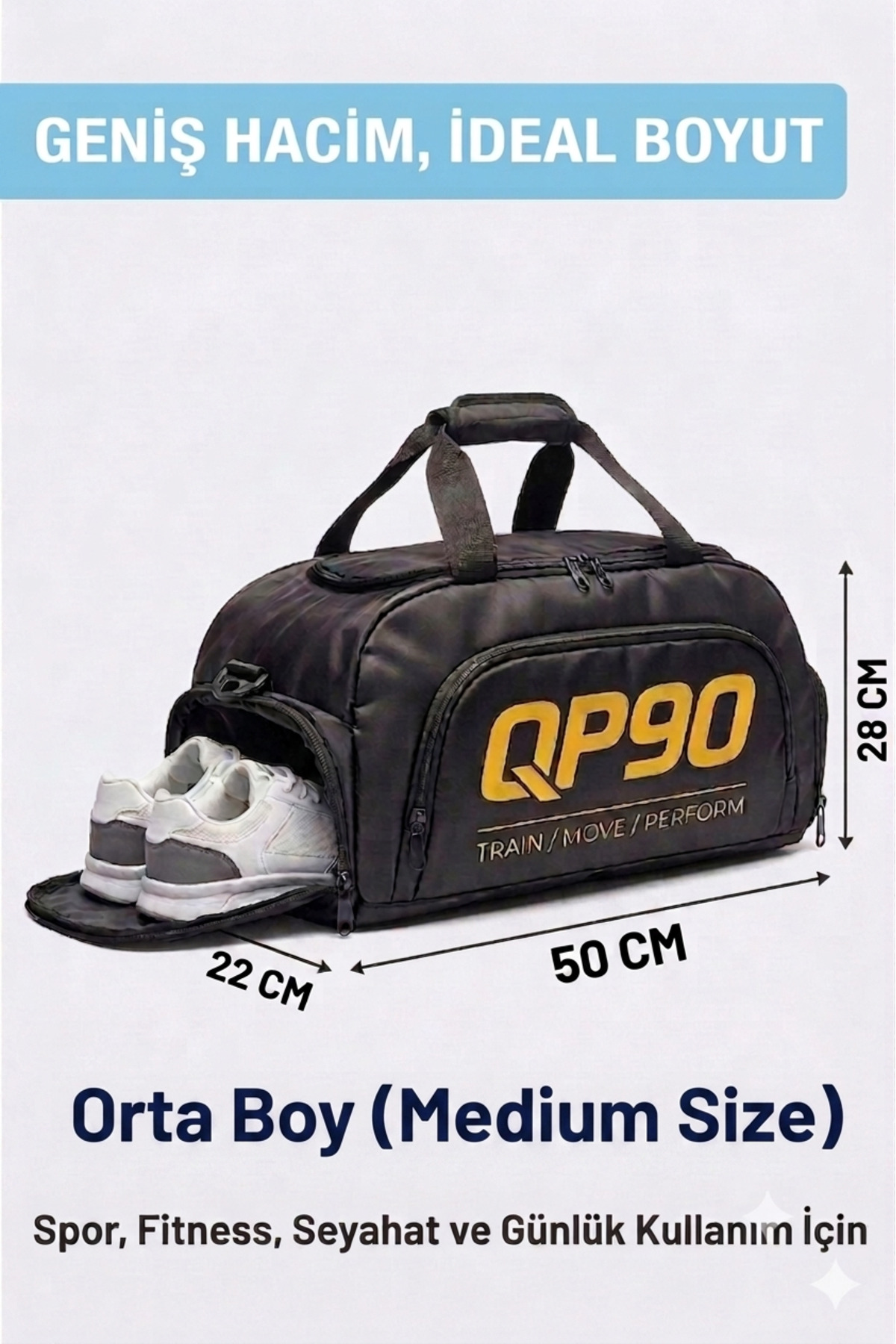 NEMACH Ayakkabı Bölmeli Spor Çantası Medium Unisex Sırt Çantasına Dönüşen Gym Fitness Seyahat El Çantası görsel 3