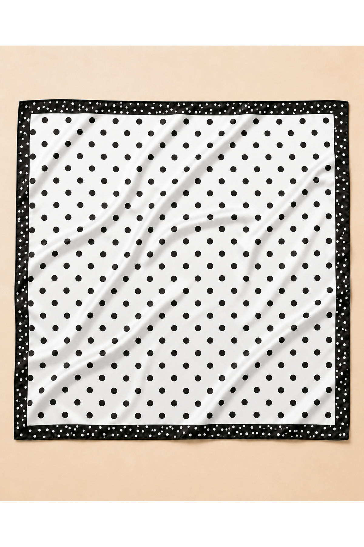 OUS Kadın Puantiyeli 50x50 cm Saten Fular, Beyaz İpeksi Dokulu Kare Boyun Saç ve Çanta Aksesuarı görsel 5