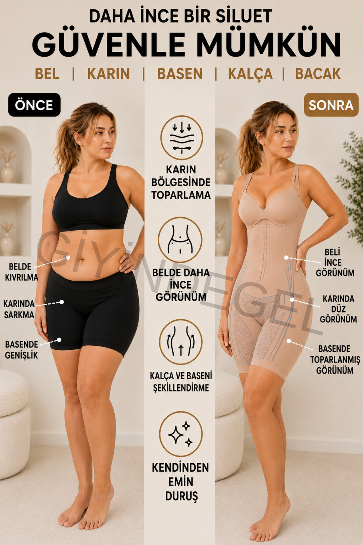 giyindegel Body Korse Göğüs Altı Kopçalı İnce Görünüm Karın Sıkılaştırıcı Basen Şekillendirici Şortlu SİYAH Rengi