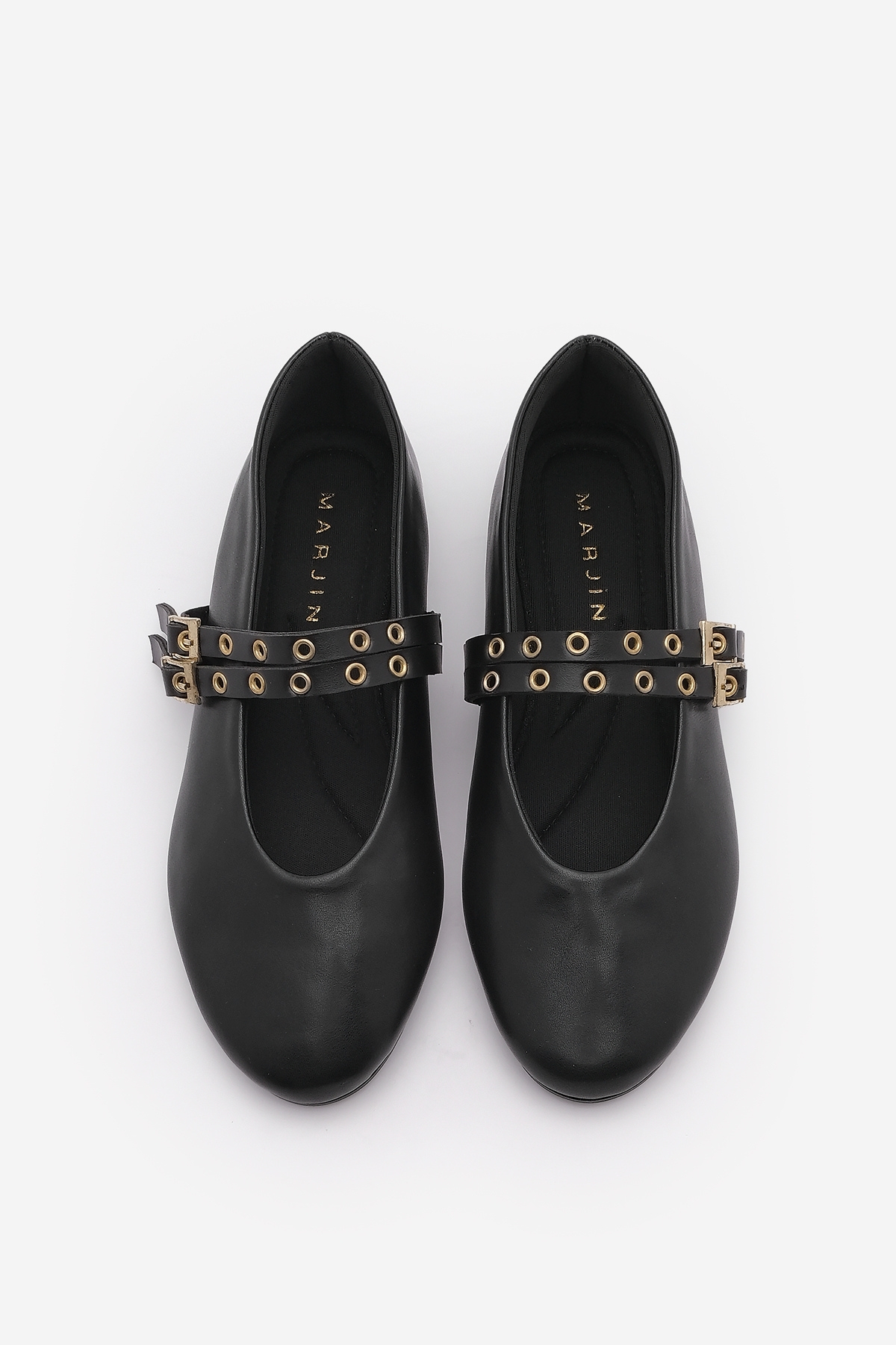 Marjin Kadın Çift Bantlı Zımbalı Günlük Babet Bekosa Siyah görsel 3