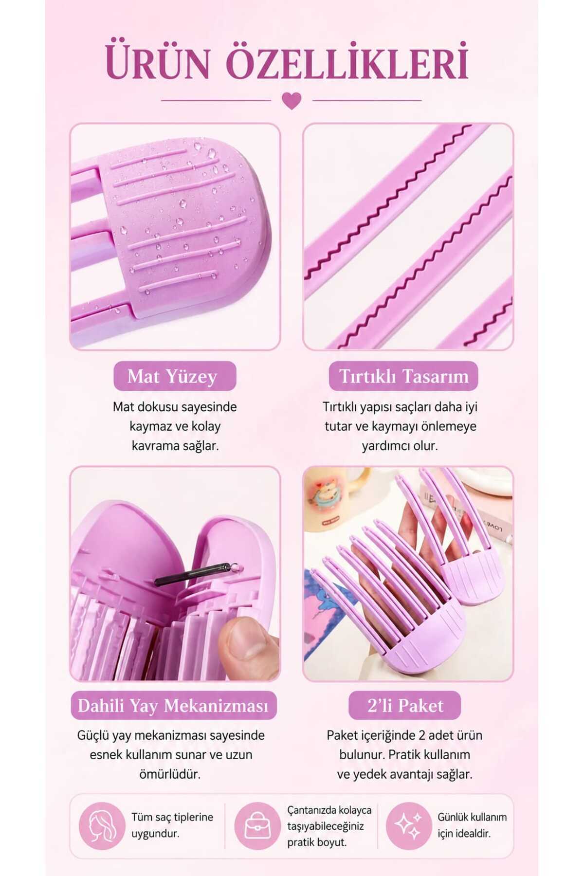 Unisex Pembe Kabarık Saç Kaldırma Kök Volüm Isısız Şekillendirici Tarak Perçem Hacim Verici Kore Klips Saç Aksesuar İz Bırakmaz 2 'li Set — صورتی Hacimaparat2li — تصویر 5 از 9