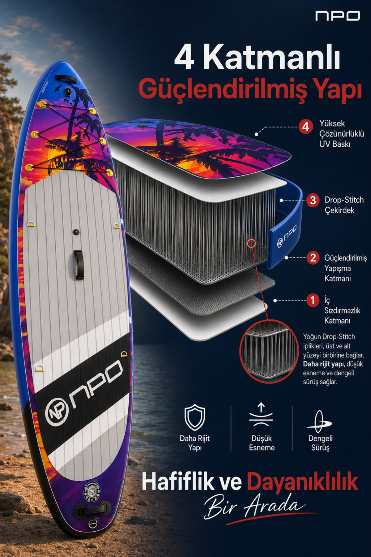NPO Sunset Palm 320x81x15cm Şişme Premium SUP Paddle Board 148kg
