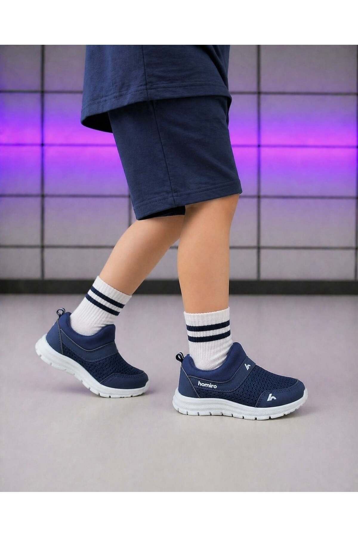 homiro Laceless Children's Knitwear Sports Shoes-Navy Blue