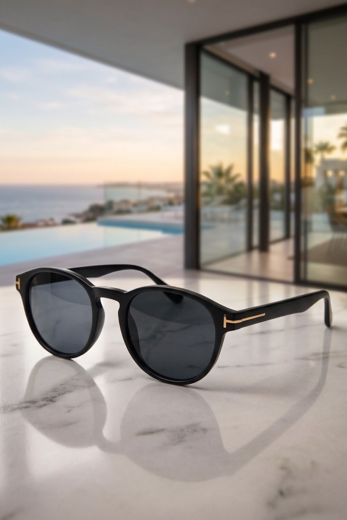 Lozzo Kadın UV400 Siyah Oval Güneş Gözlüğü Gold Detay WP25-14 C2 görsel 5