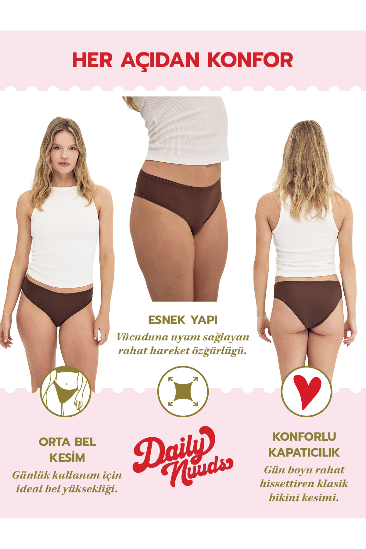 Daily Nuuds 5'li Kadın Külot Seti | Karma Renk Asorti | Yumuşak ve Esnek görsel 3