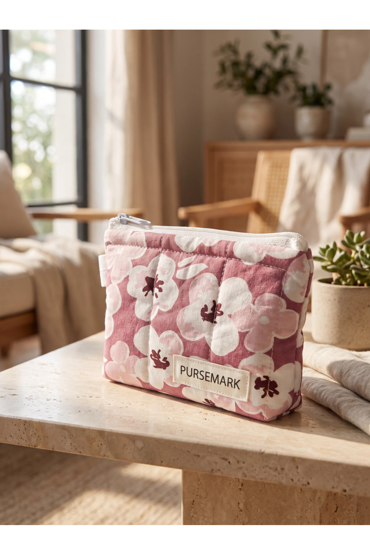 PURSEMARK Pembe Menekşe Çiçek Desenli El Yapımı Küçük Cüzdan görsel 8