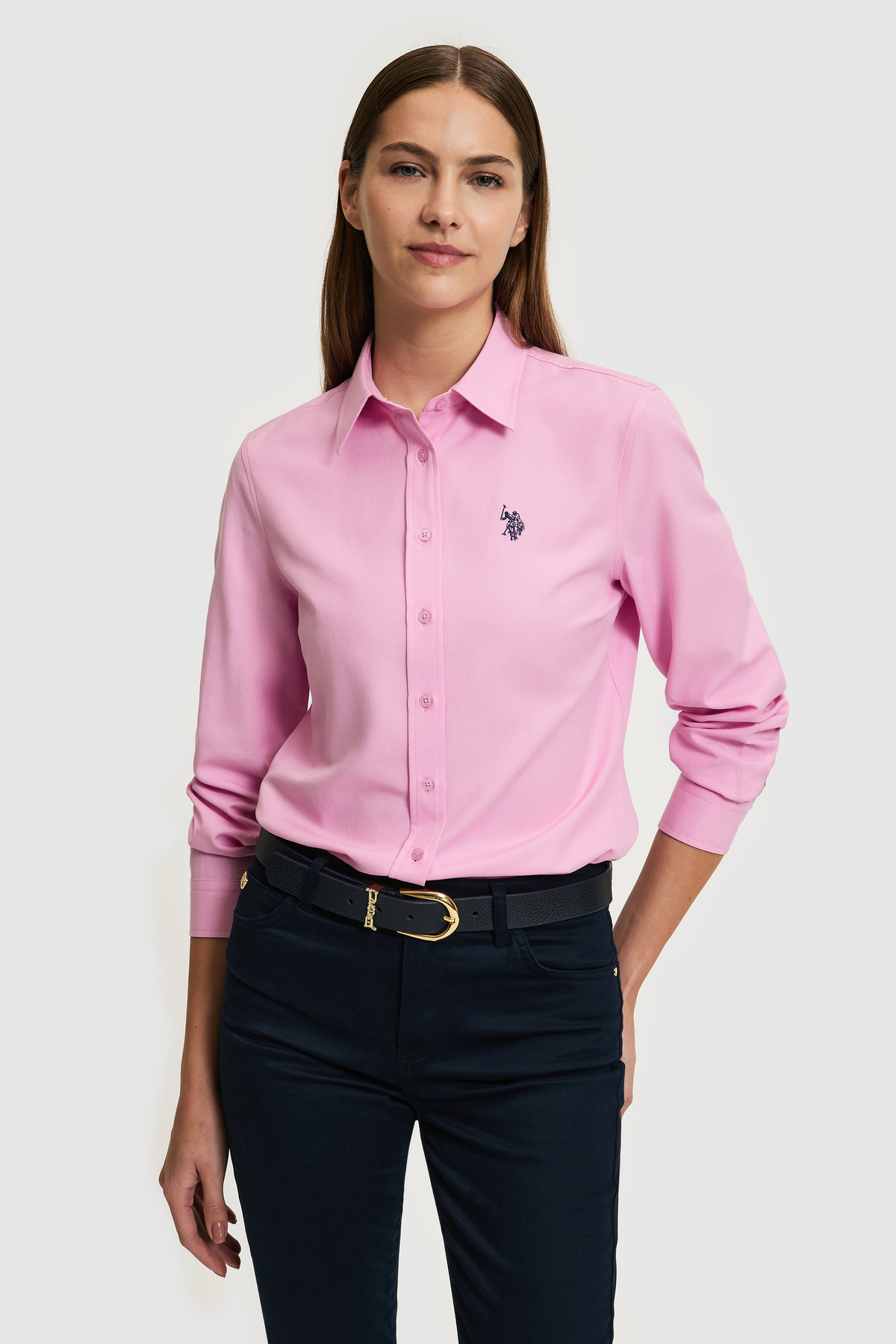 U.S. Polo Assn. Dámská růžová základní košile s dlouhým rukávem 50324791-VR041