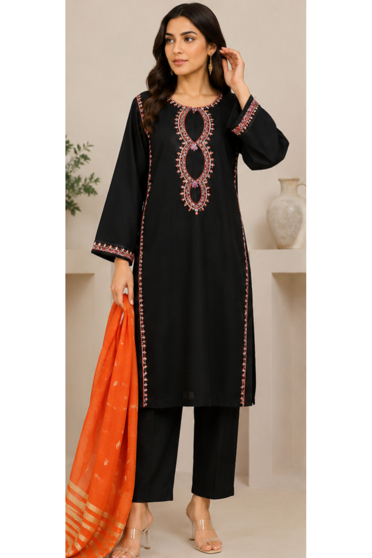 6TEEN Black Elegance Embroidered 3-Piece Suit