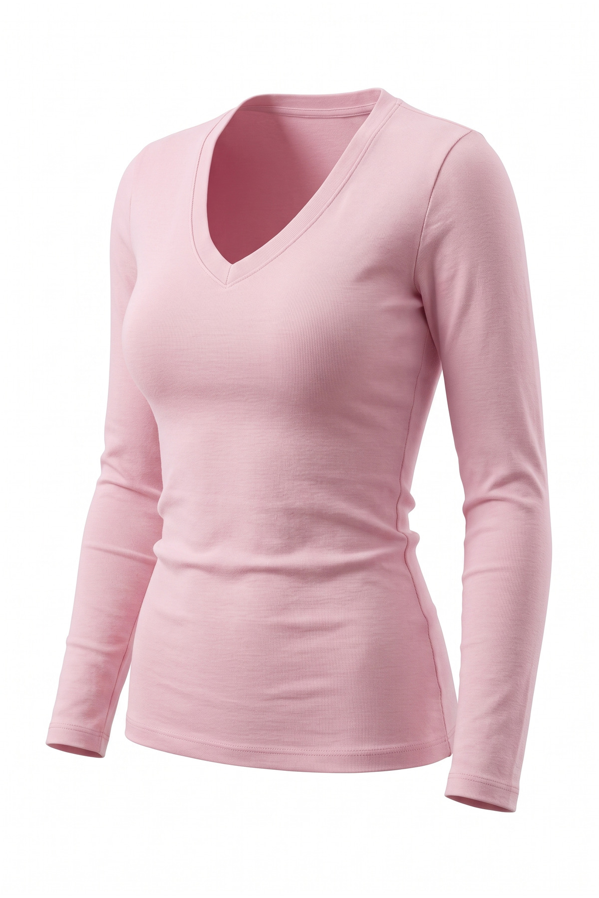 Nuzrk kids Pamuklu Esnek Kumaşlı Vücuda Oturan Slim Fit Uzun Kollu V Yaka PEMBE Kadın Bluz T-Shirt görsel 3