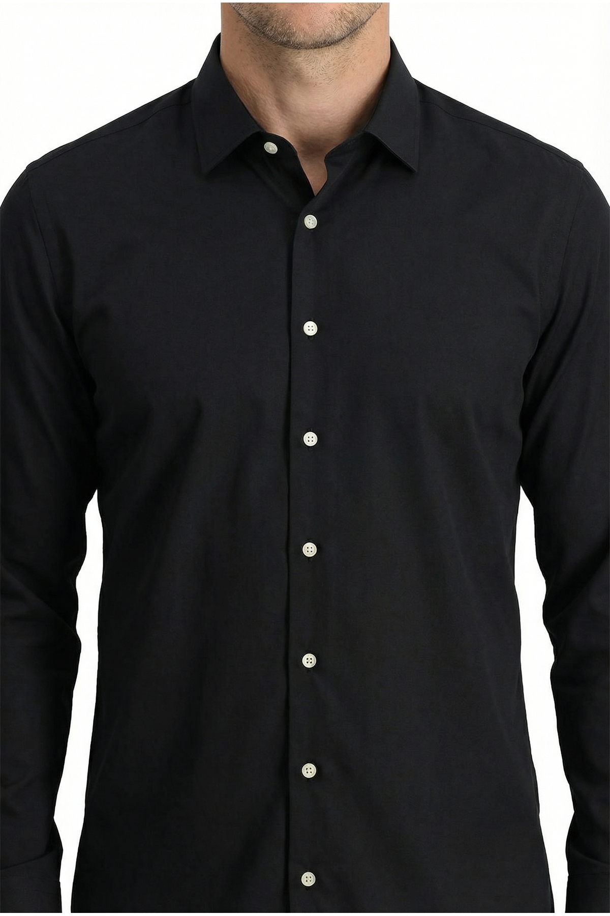 Uzun Kol Slim Fit Dar Kesim Klasik Nano Care Su İtici Leke Tutmaz 4 Mevsim Pamuk Gömlek — مشکی KSSZ4FC0DZ002 — تصویر 4 از 7