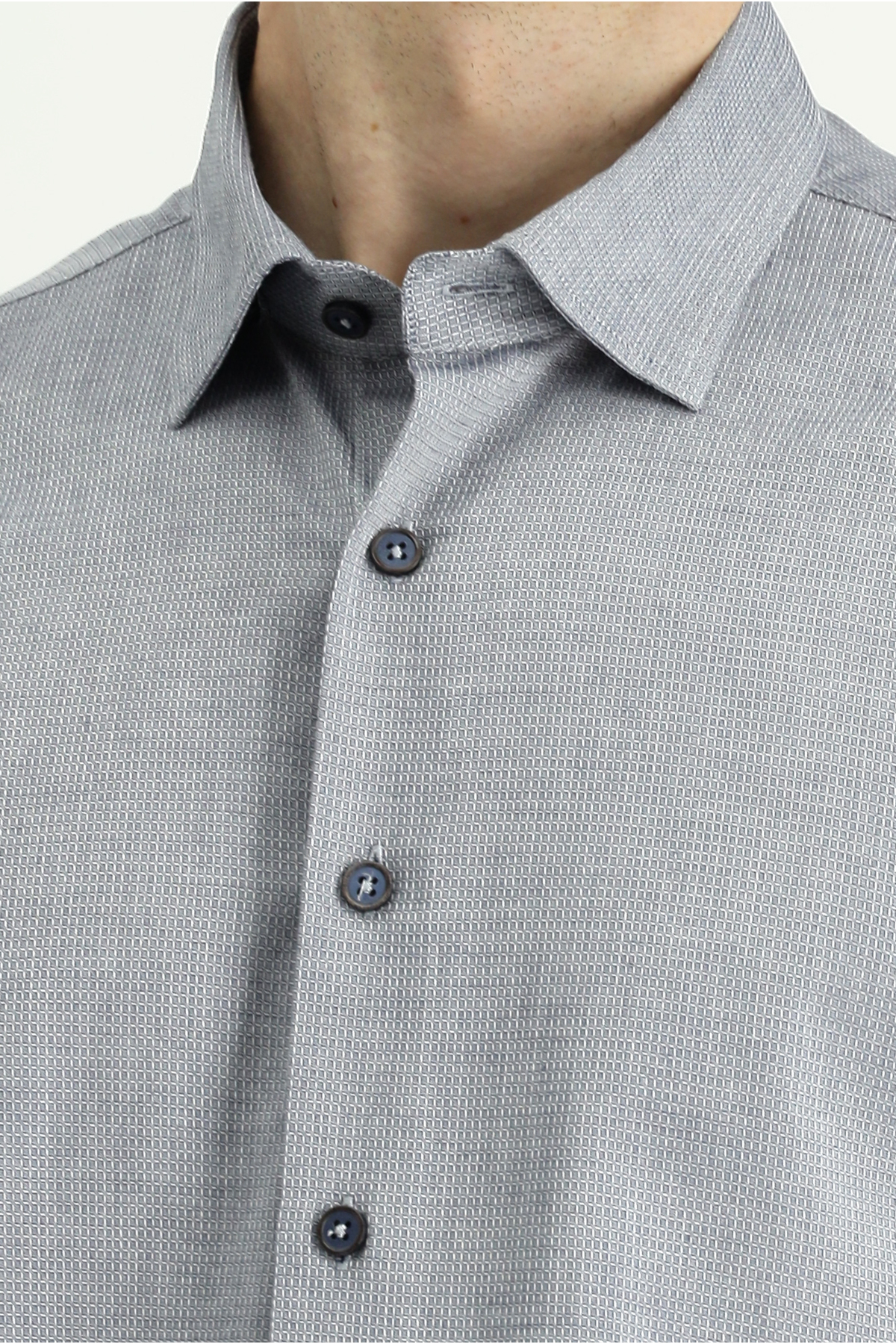 Uzun Kol Slim Fit Armürlü Pamuk Gömlek — سرمه‌ای KK26400000002 — تصویر 7 از 7