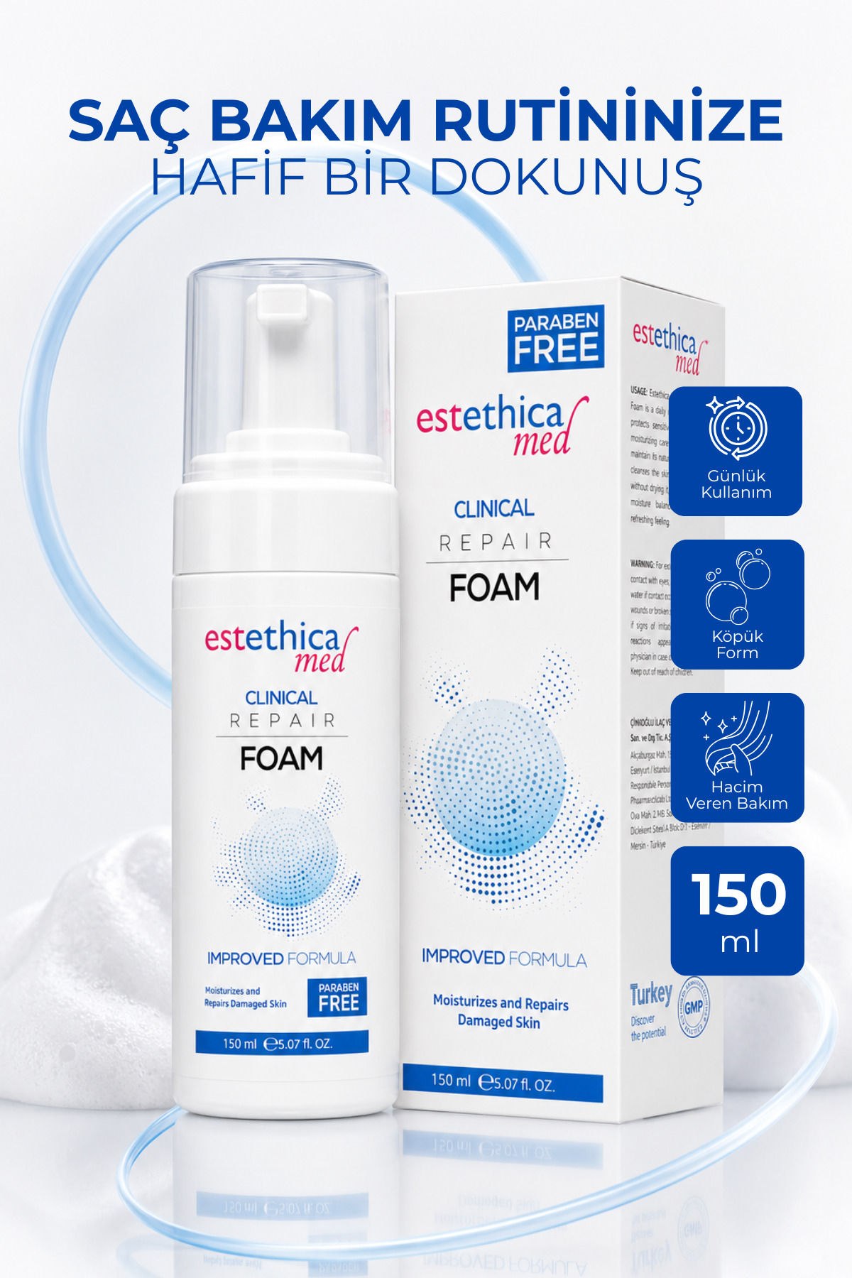 EstethicaMed Saç Köpüğü 150 ml - Günlük Saç Bakımı ve Dökülme Karşıtı, Kadın ve Erkekler İçin — KOPUK-1