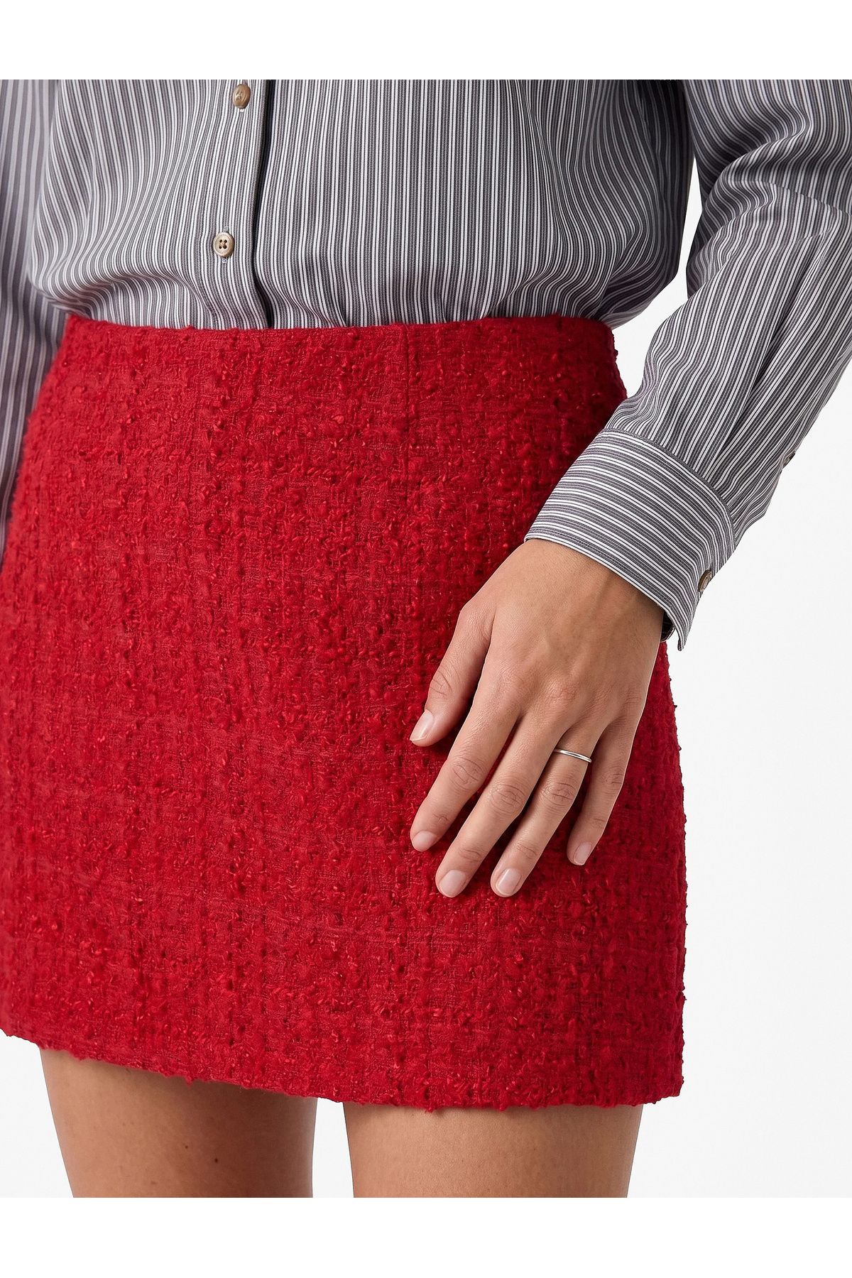 Koton Slim Fit A Kesim Tüvit Mini Etek görsel 4