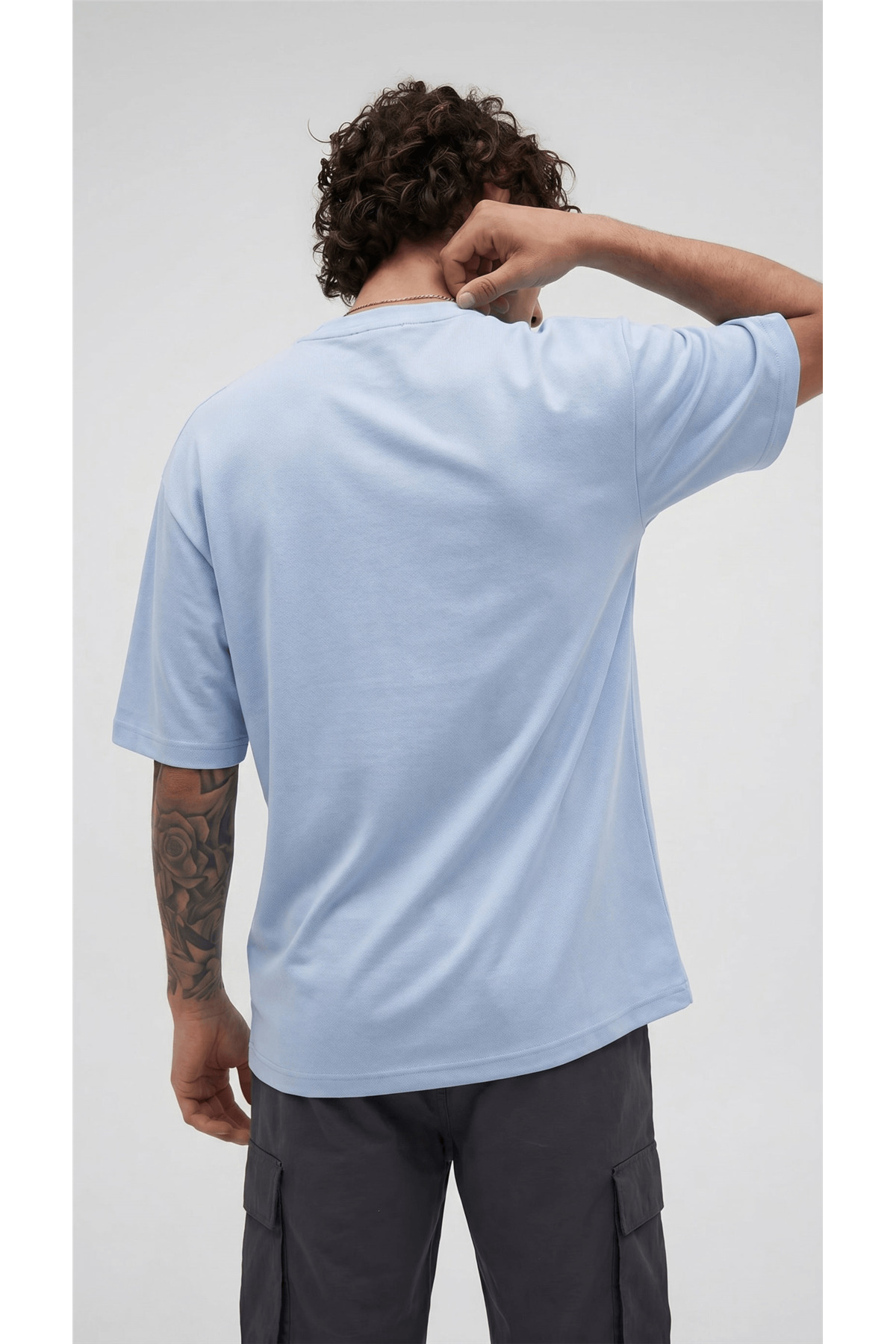 Teenage Millionaire 1 Adet Erkek Açık Bebe Mavi Basic Düz Baskısız Oversize Salas Loose Fit T-shirt görsel 5