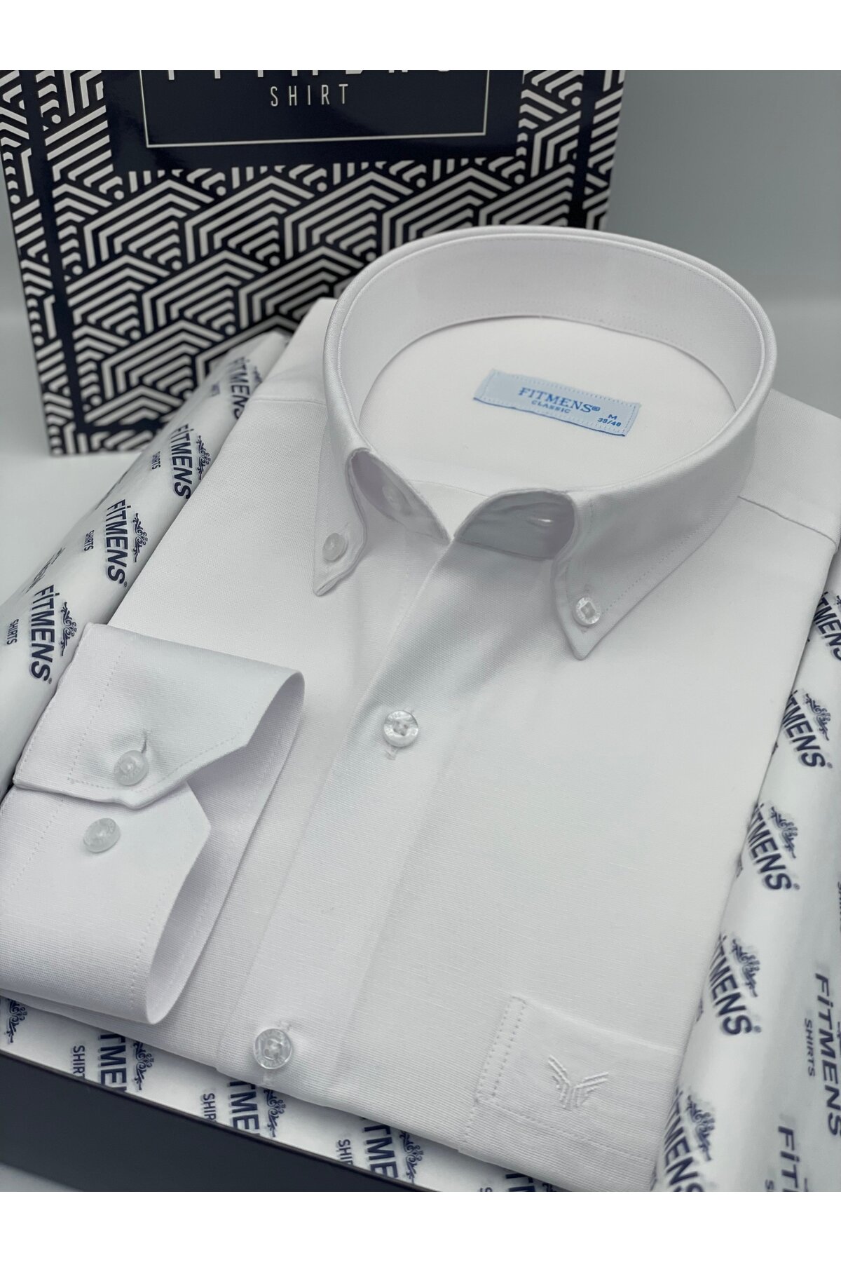پیراهن مردانه کلاسیک آستین بلند نخی یقه دکمه‌دار، اتوکشی آسان، دارای جعبه هدیه، FS-003897 - سفید — سفید — تصویر 5 از 9