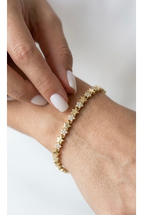 Glowisters Jewelry Kadın Gold Çelik Yıldız Figürlü Sıralı Taşlı Su Yolu Bileklik
