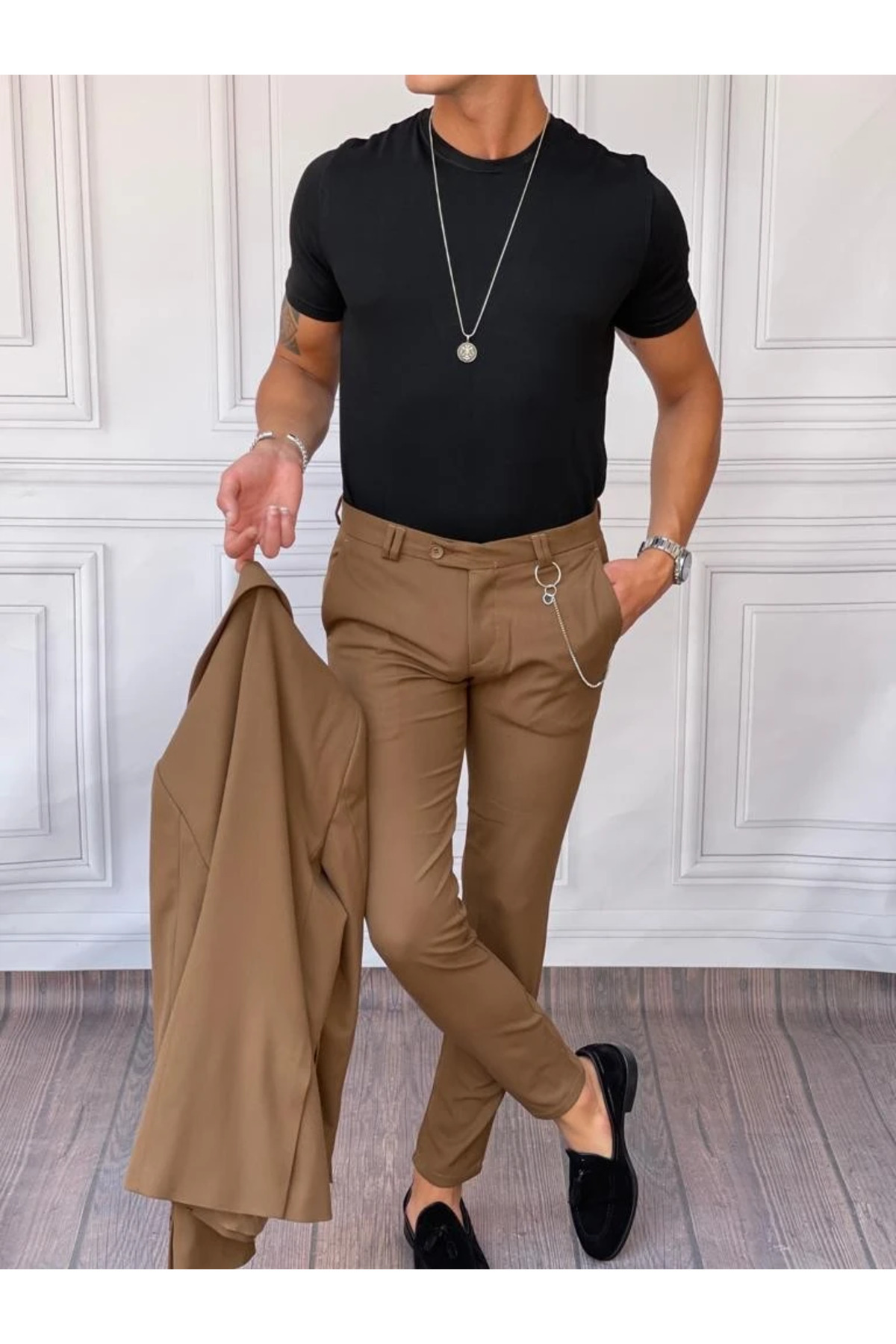 Slimfit Kalıp Pamuk Likra Ceket Pantolon Takım Elbise — قهوه‌ای MEC004664 — تصویر 2 از 2