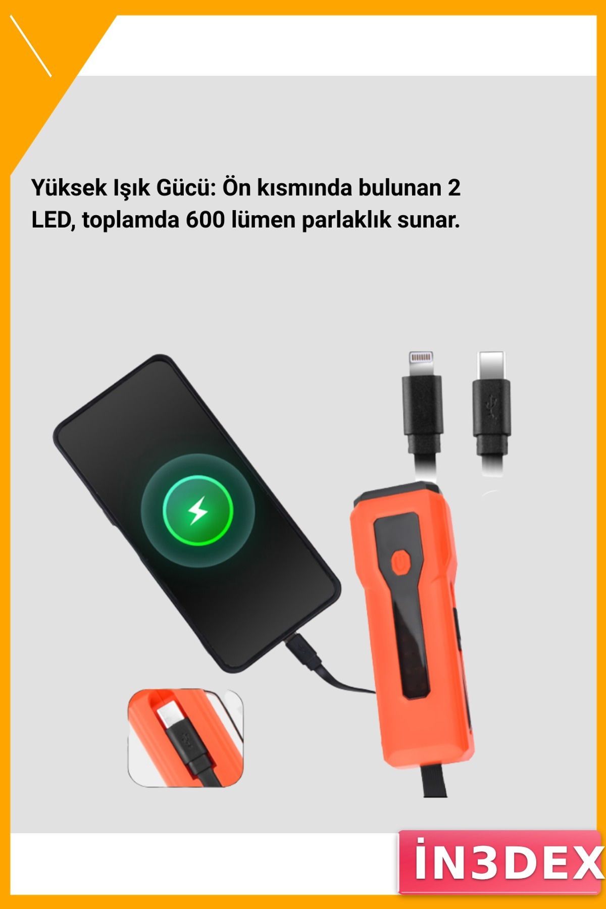 5000mAh Powerbankli Su Geçirmez Bisiklet Farı 600 Lümen