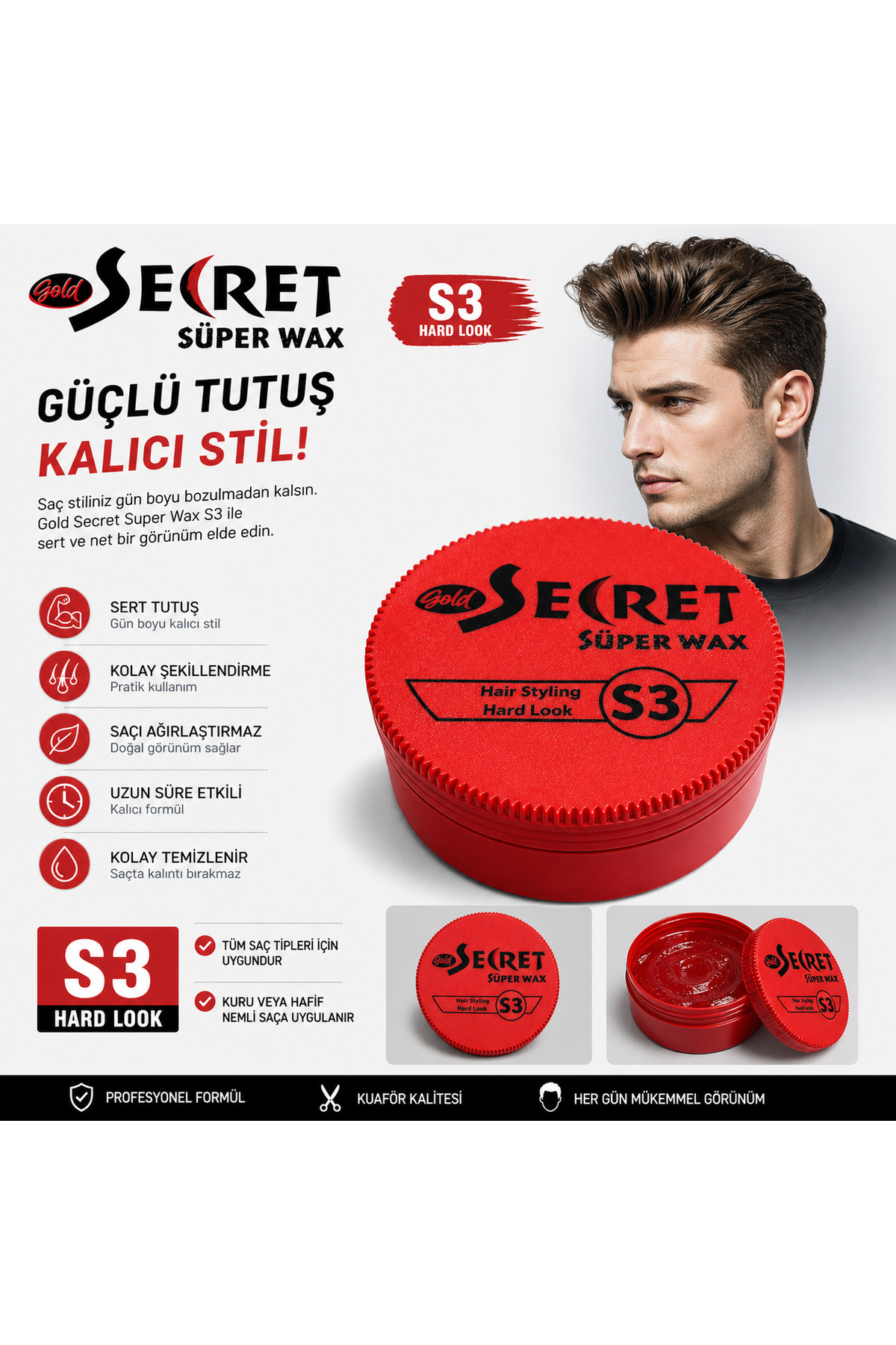 Secret Gold Super Wax S3 Saç Waxı – Sert Tutuş (Hard Look) — 000686