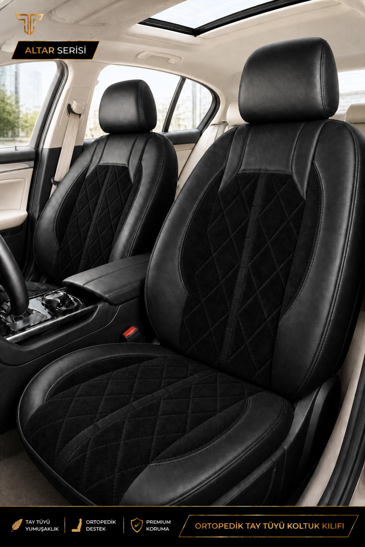 Fiat Punto 2005+ Uyumlu Altar Serisi Tay Tüyü Siyah Premium Koltuk Kılıfı — alternatif görsel