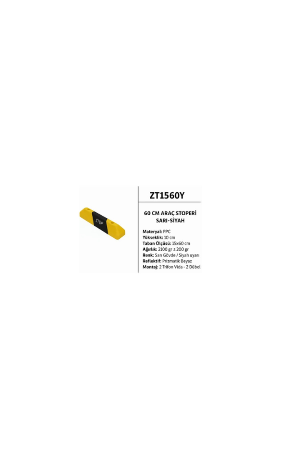 ZT1560Y – 60 cm Araç Stoperi | Sarı-Siyah