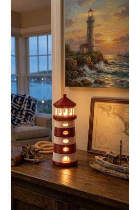 Home Dekoratif Tasarım Deniz Feneri Tealight - Kırmızı Beyaz
