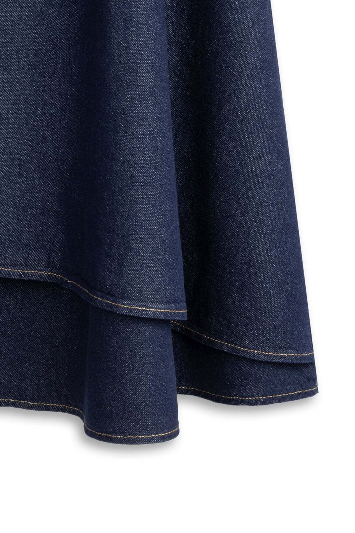 praye  Bağcıklı Parçalı Denim Etek Mavi - Görsel 4