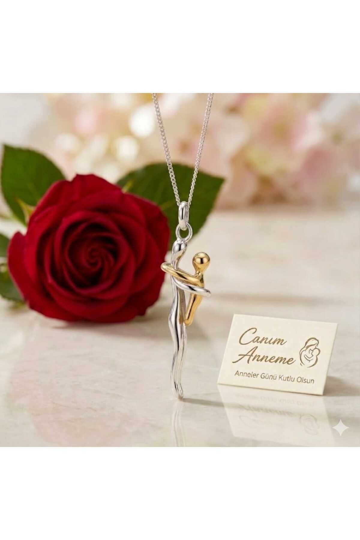 Nefertiti 925 Ayar Gümüş Gold Rodaj Kaplama Sevgi Beraberlik Anne Çocuk ve Anne Bebek Kolye görsel 5