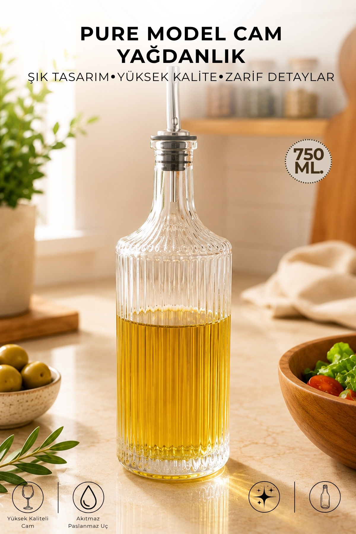Pure Model Glass Lubricator 750 ml Stainless Steel Anti-Flow Tip Bottle