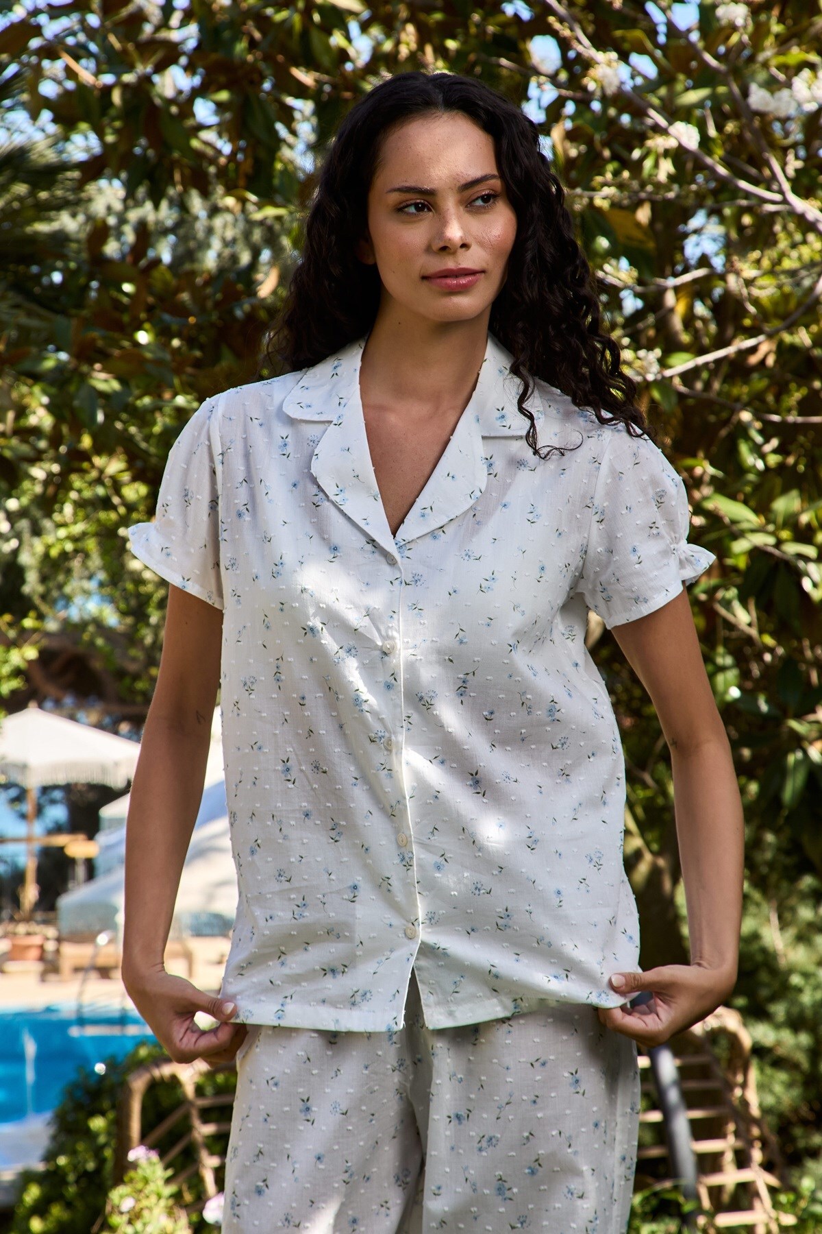 LOVELY THINGS SPRING Vual Kısa Kol Gömlek Pijama Üstü - Beyaz görsel 2
