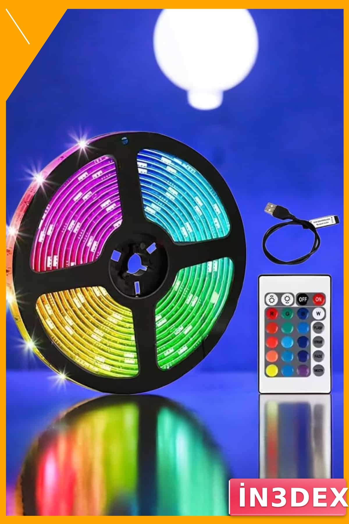 10 Metre USB Şerit Led TV Arkası Renkli Kumandalı Ses Algılamalı