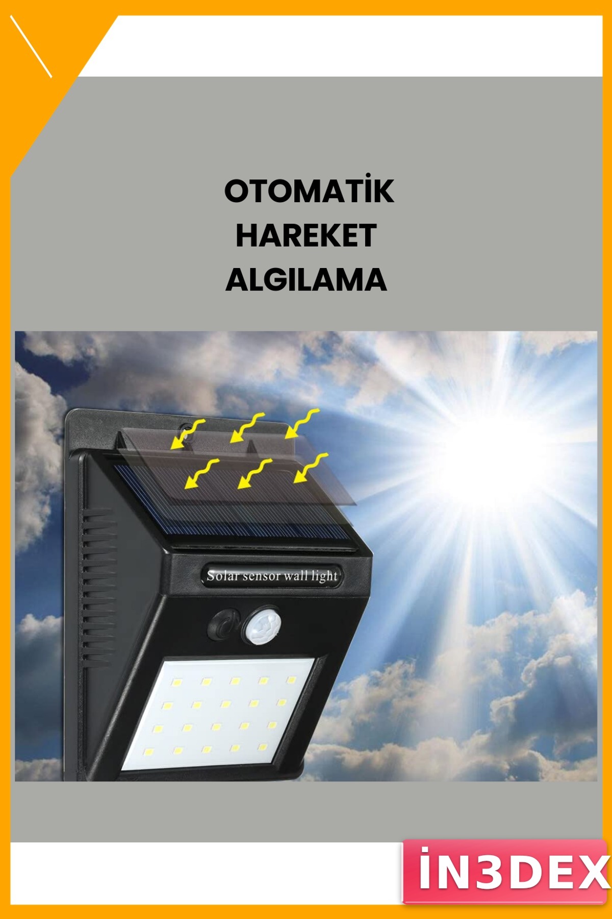 Güneş Enerjili Dış Mekan Duvar Lambası Hareket Sensörlü 8 Saat Aydınlatma