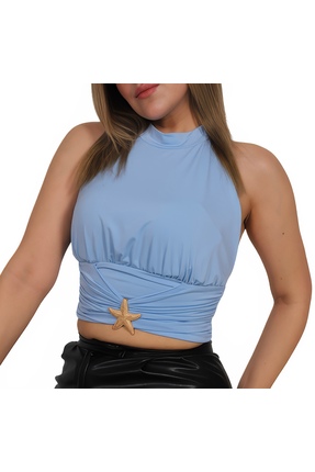 MODA AURELİA yıldız logo detaylı halter crop top nefes alan kumaş