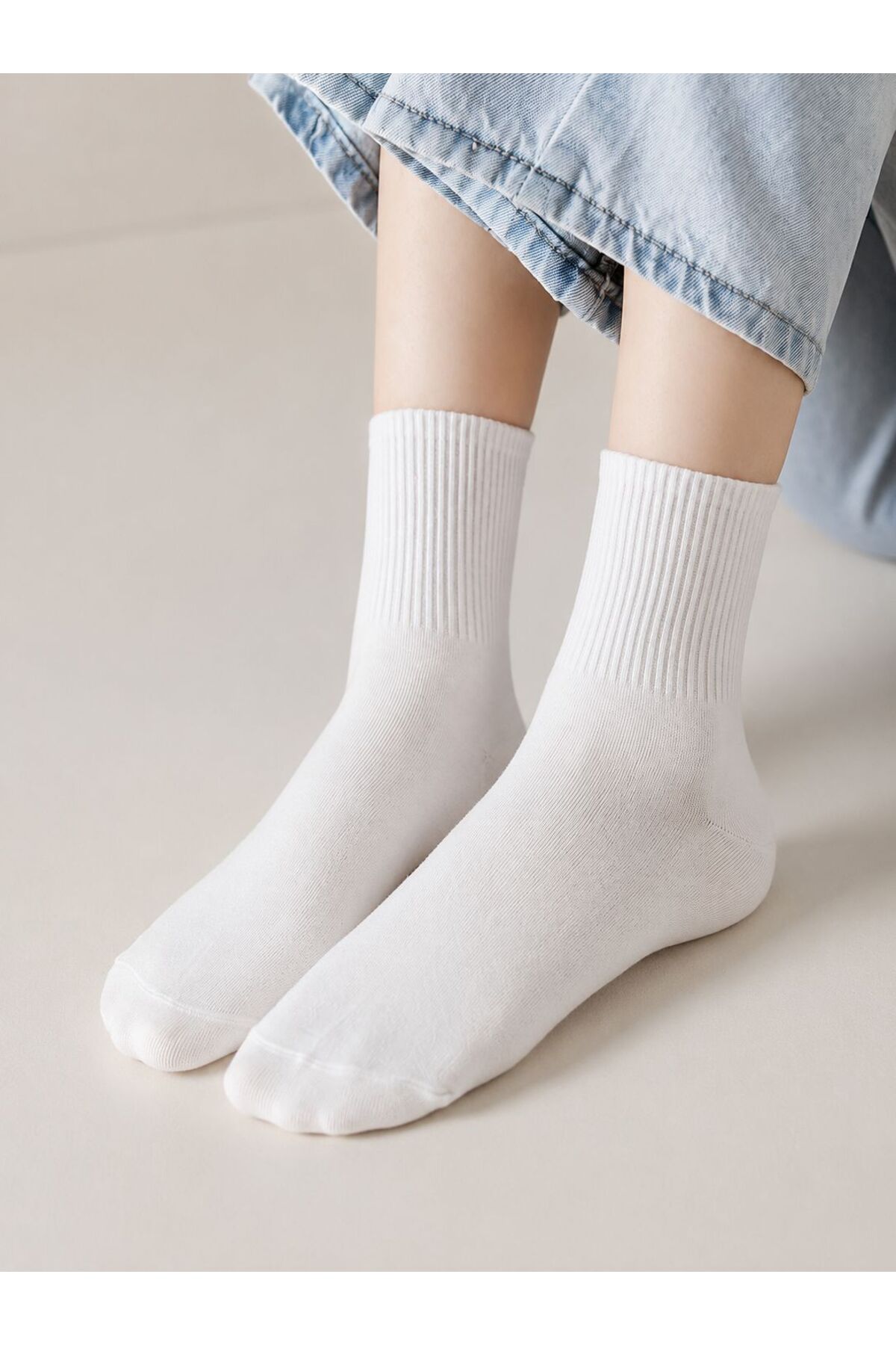 Sky Socks 8'li Ekonomik Paket Beyaz Pamuklu Unisex Tenis Çorap Seti görsel 2