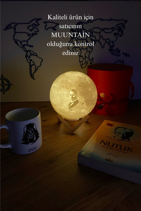 mu-muuntain Atatürk Ve imzası Ay Gece Lambası Hediyelik Moon Lamp Standlı Pil...