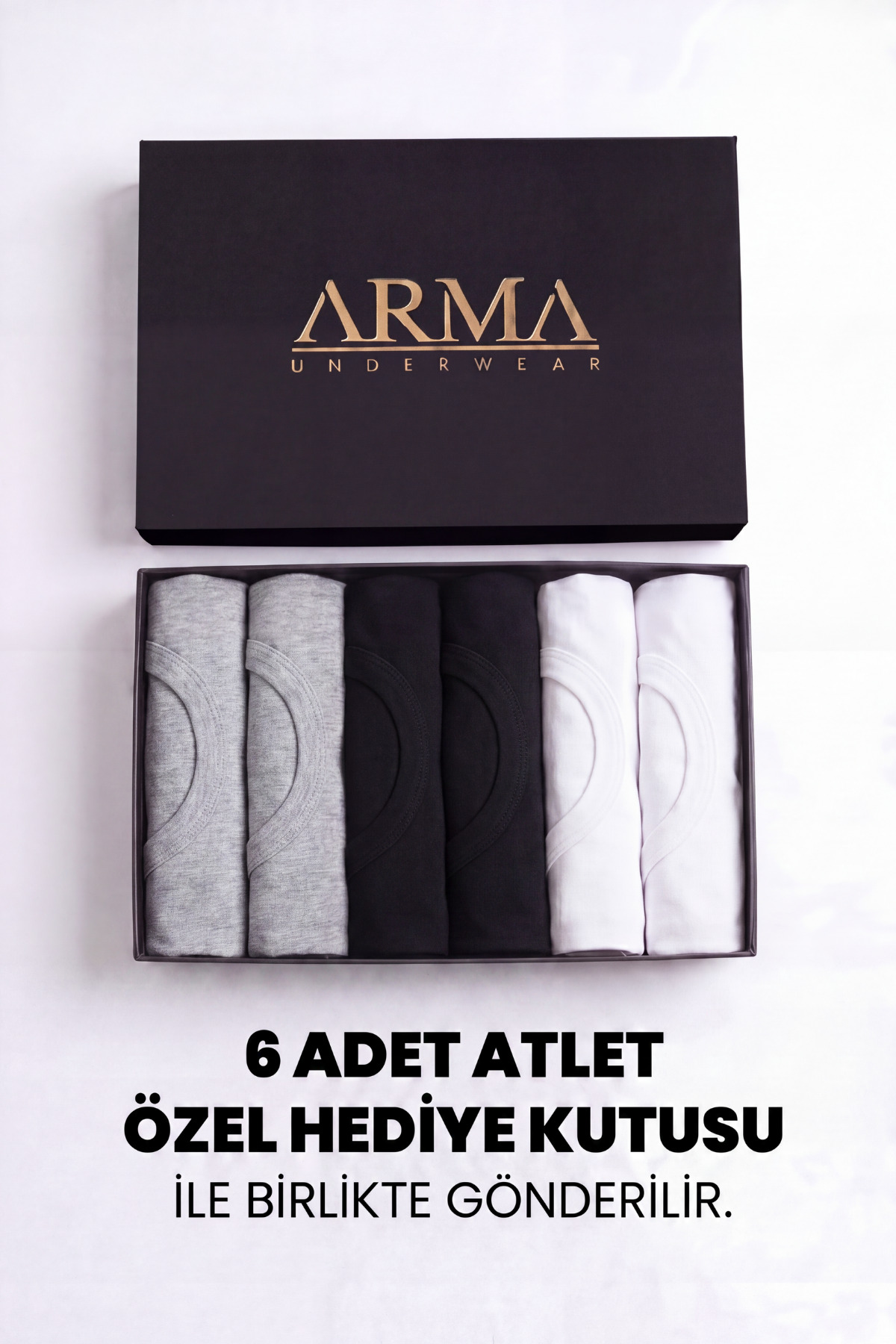 Arma Yıldız Erkek Premium %100 Pamuk Renkli Atlet 6'lı Özel Hediye Kutulu Damat Bohçası Çeyiz Seti görsel 2