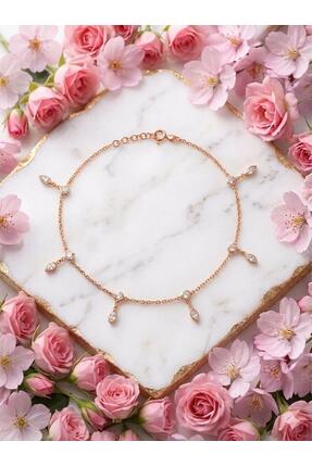 SARIASLAN 925 Ayar Gümüş Markis Zirkon Taşlı Gümüş Halhal Rose Gold Renk
