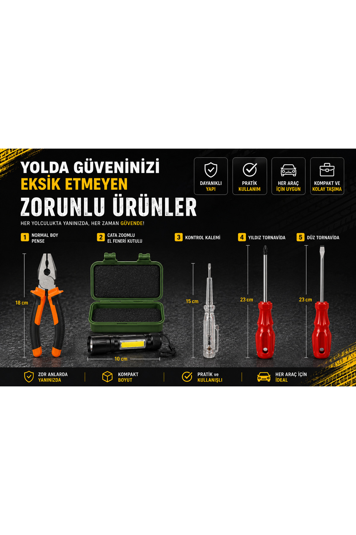 仕覆セット（5点）3 Toptancı Amca El fenerli trafik seti 5 parça zoomlu el feneri