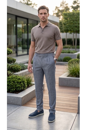 SIENTA Slim Fit Dar Kesim Yan Cep Pileli Duble Paça Kumaş Erkek Pantolon