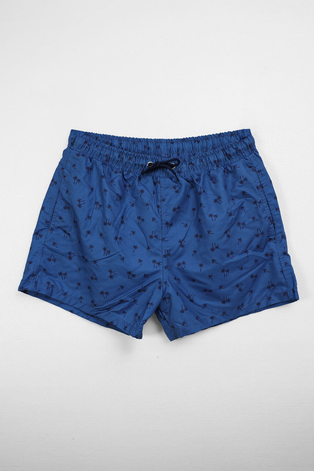 Men's Blue Sea Shorts with Palm Pattern Pockets and Net