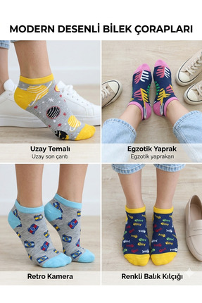 ÜNLÜ ÇORAP 4 ÇİFT KISA PATİK ÇORAP PAMUK PARFÜMLÜ RENKLİ TASARIM