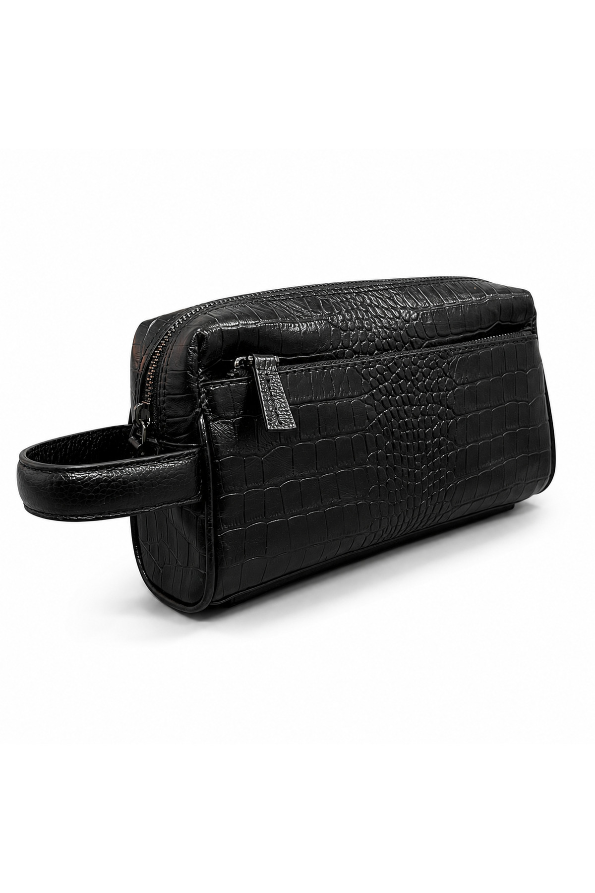 Basics&More Siyah Kroko Desenli Unisex El Çantası - Portföy Clutch El Çantası