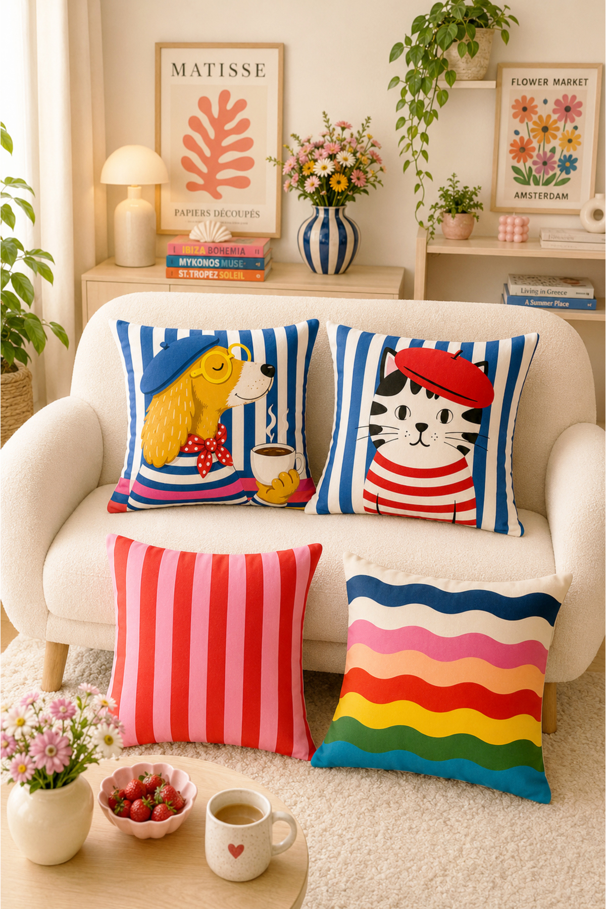 Ays Home Colorful Cute Dog Striped Pattern 4-Piece Pillowcase Set