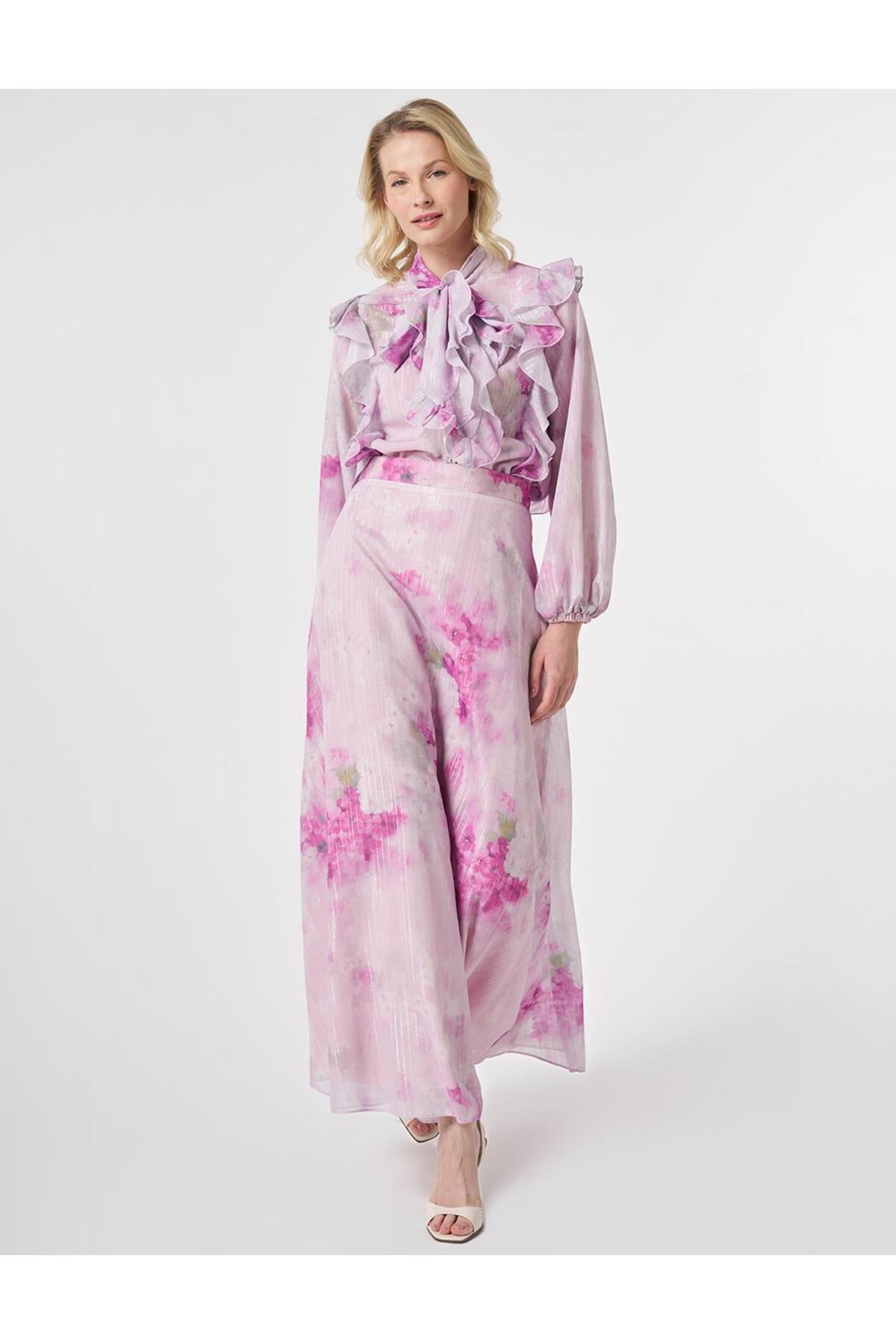 Kayra Floral Pattern Skirt Suit Lilac